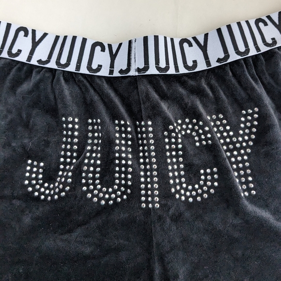 Juicy Couture Black Velvet Rhinestone Sleep Pajama Shorts Sz L - Picture 2 of 5